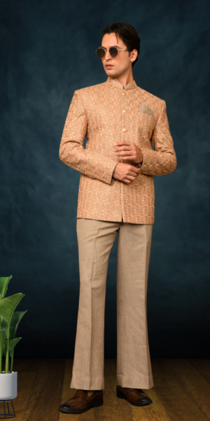 Mens linen embroidery Blazer with paralel  trouser (light chicu)
