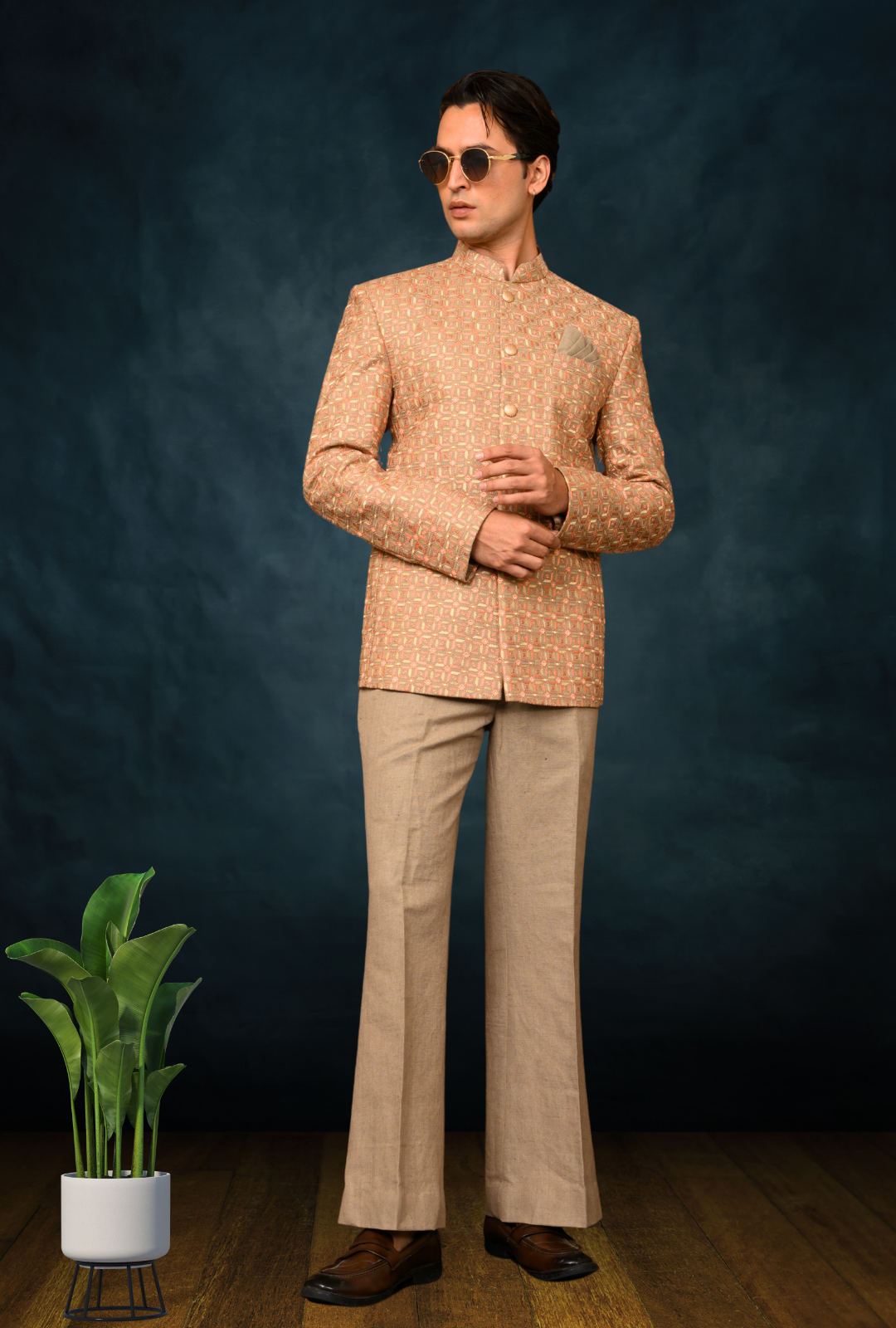 Mens linen embroidery Blazer with paralel trouser (light chicu)