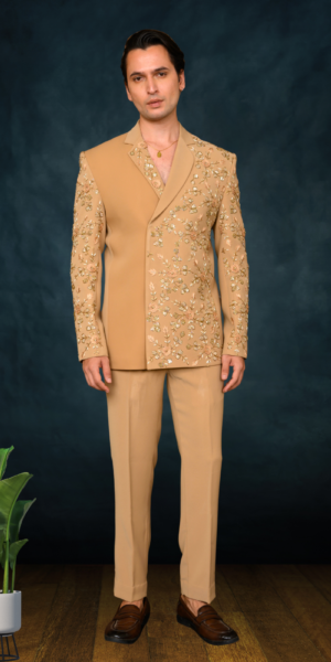 Mens imported fabric hand zardosi embroidery blazer with narrow fit trouser (CHANDAN)