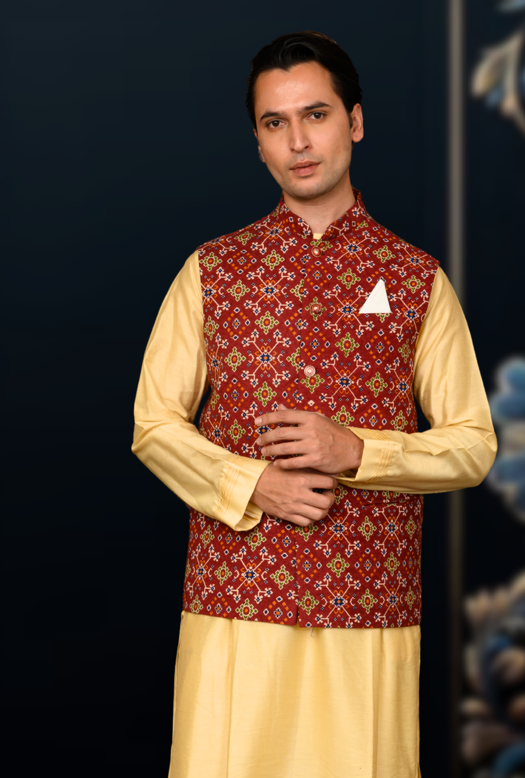 Mens jute cotton printed sadri (maroon)