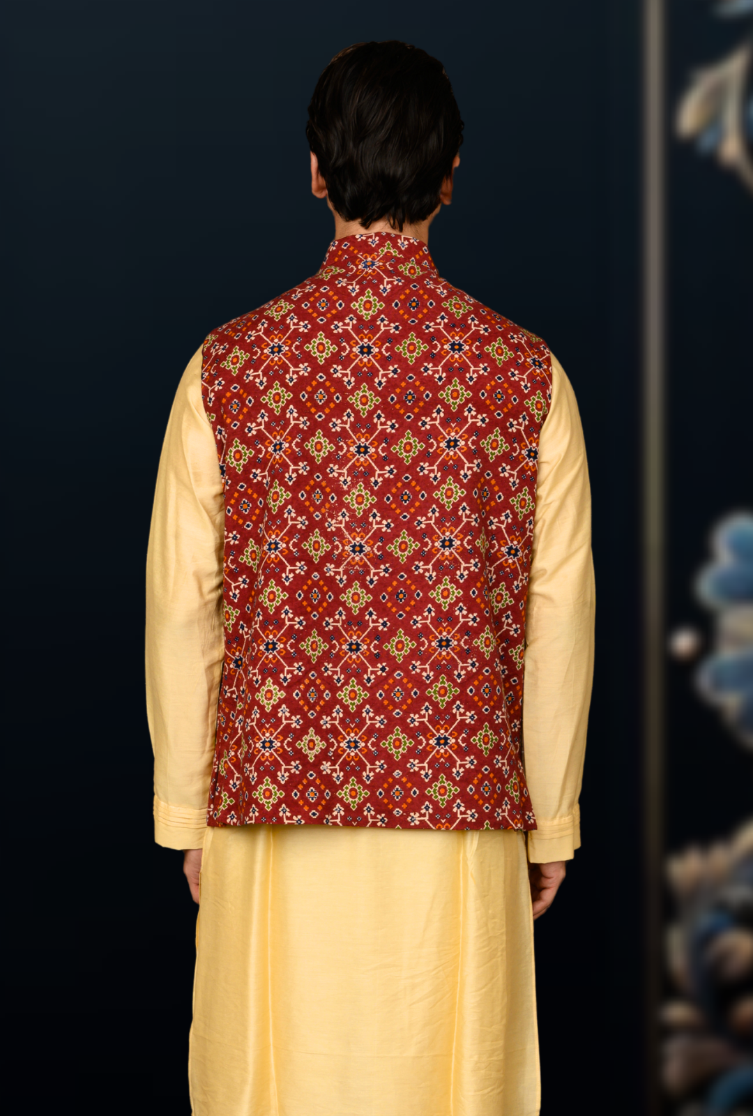 Mens jute cotton printed sadri (maroon) - Image 4