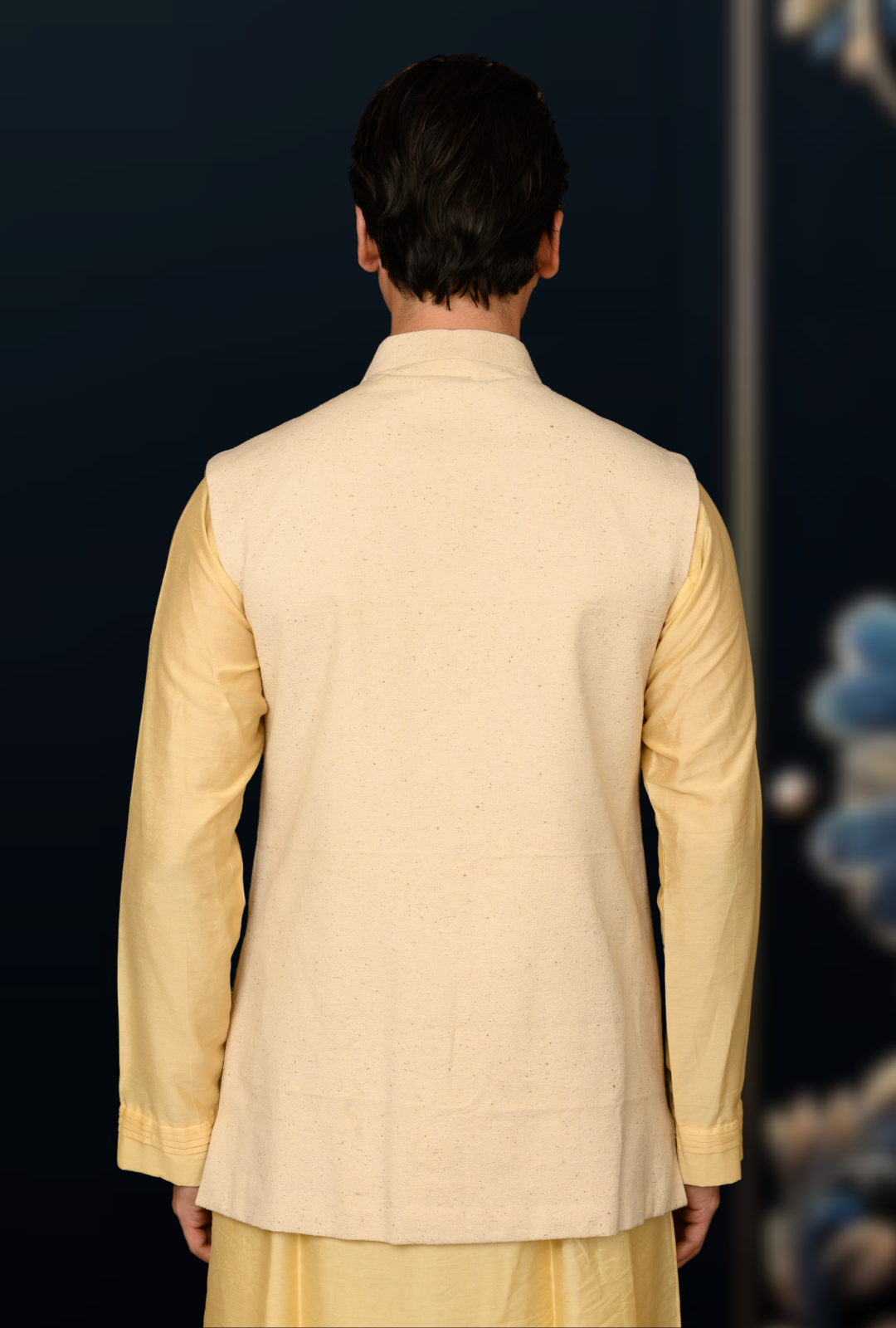 Mens jute cotton pocket print sadri (half white) - Image 4
