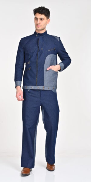 Denim Powerhouse: Men's Jacket with Contrast Panels and Metal Accents