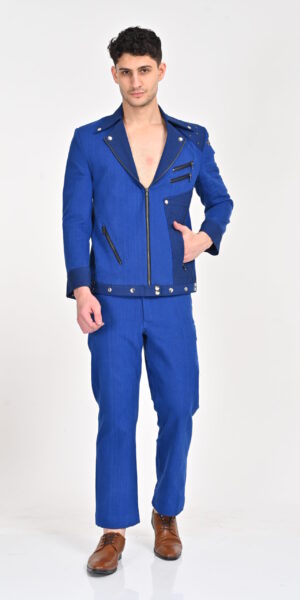 Denim Power Duo: Men's Blue Jacket and Pants Set