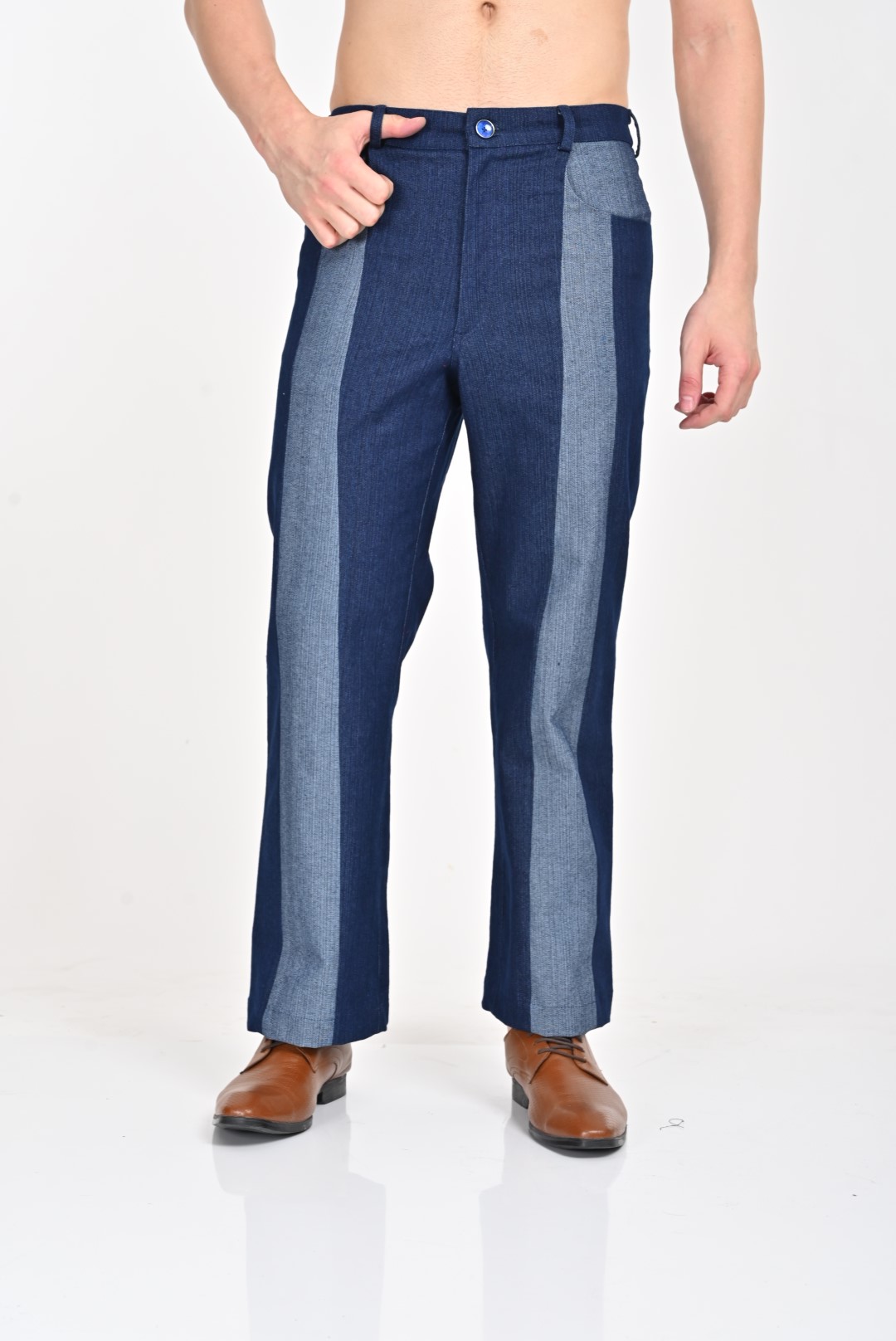 Denim Powerhouse: Men's Blue Jacket with Contrast Panels and Metal Accents - Image 4