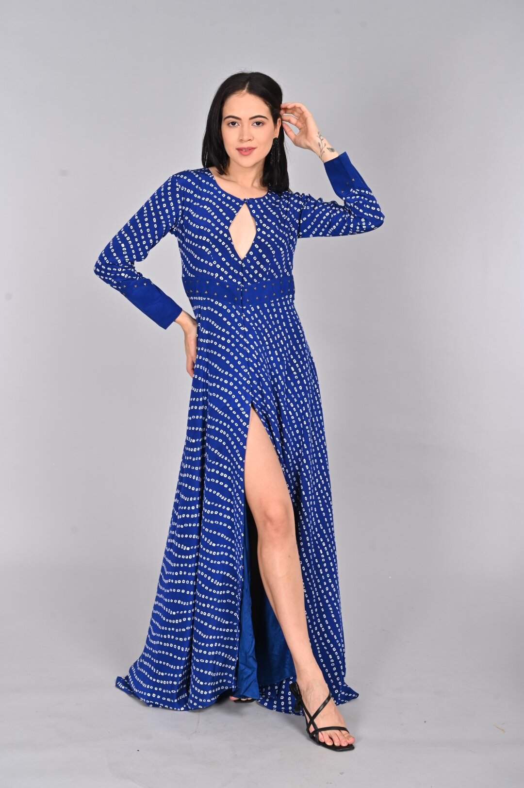 Bandhini Crepe Dress with Keyhole Neckline