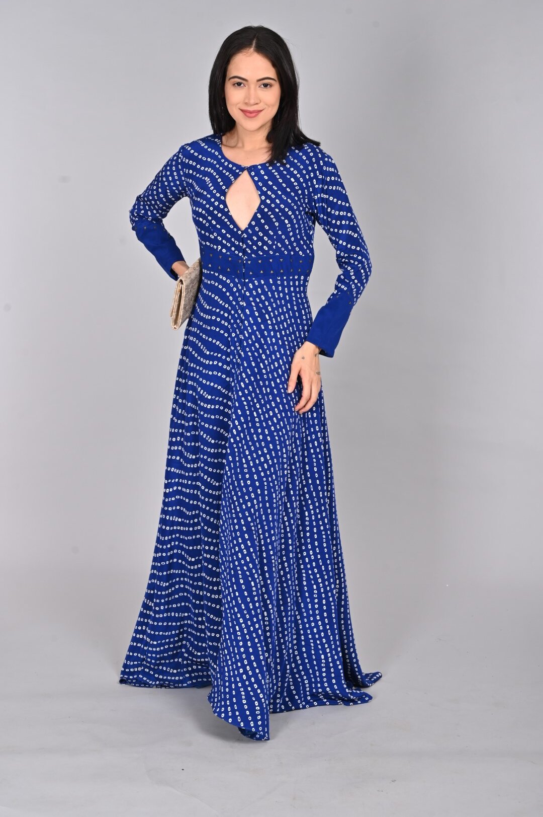Bandhini Crepe Dress with Keyhole Neckline - Image 2