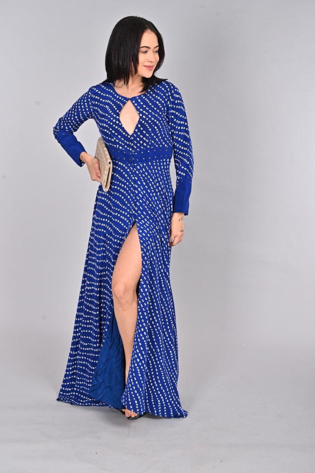 Bandhini Crepe Dress with Keyhole Neckline - Image 3