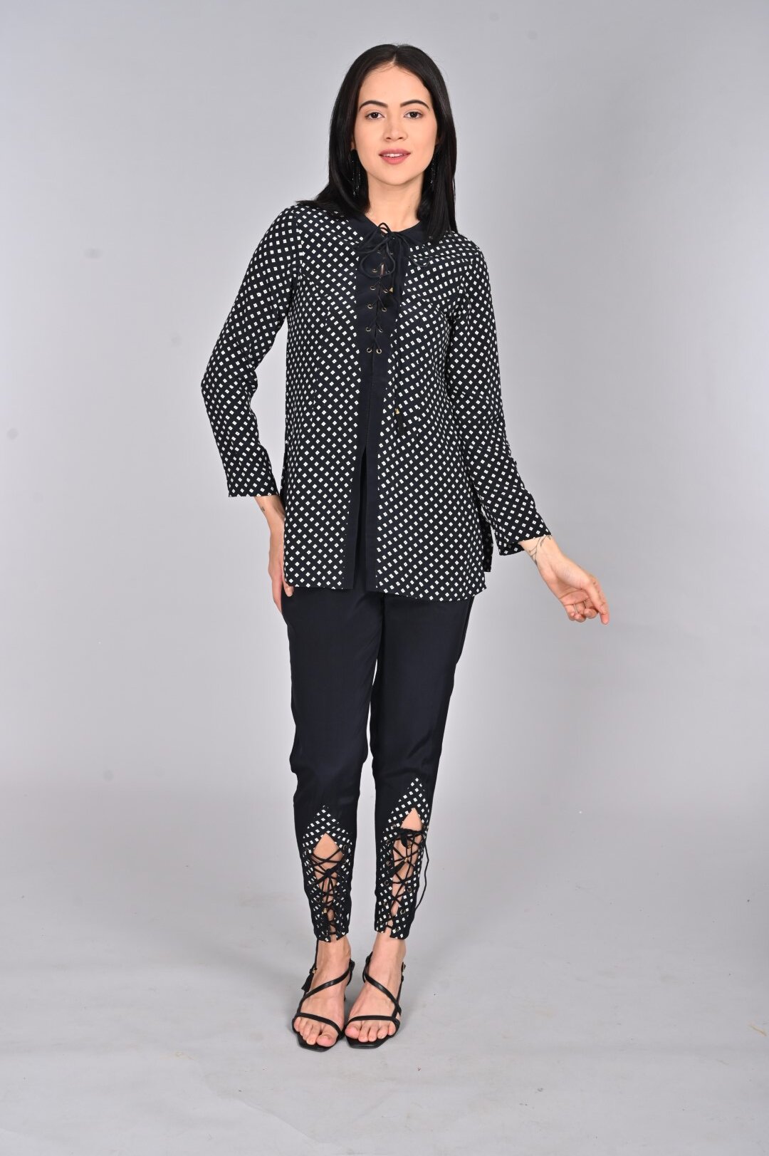 Bandhini Crepe Top with Lace-Up Front