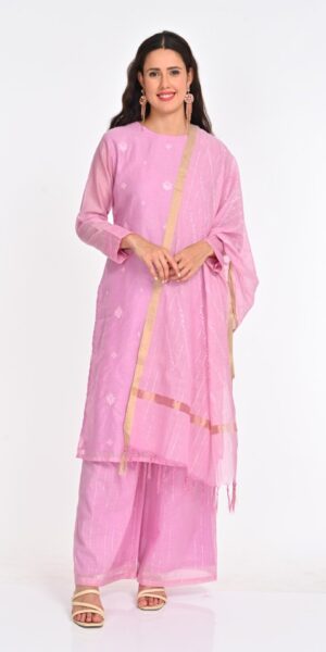 Elegant Pastel Pink Chanderi Cotton Suit Set