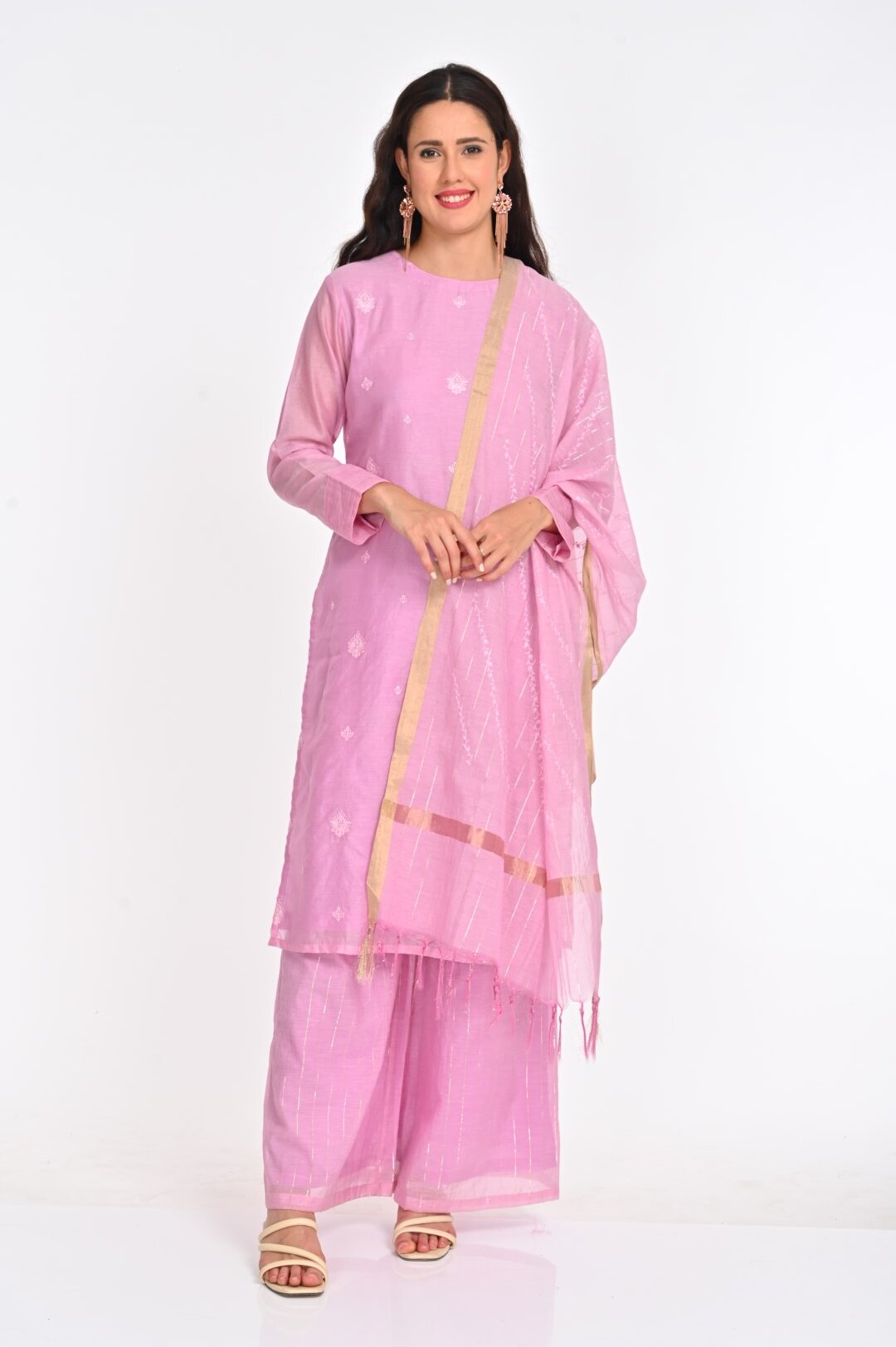 Elegant Pastel Pink Chanderi Cotton Suit Set