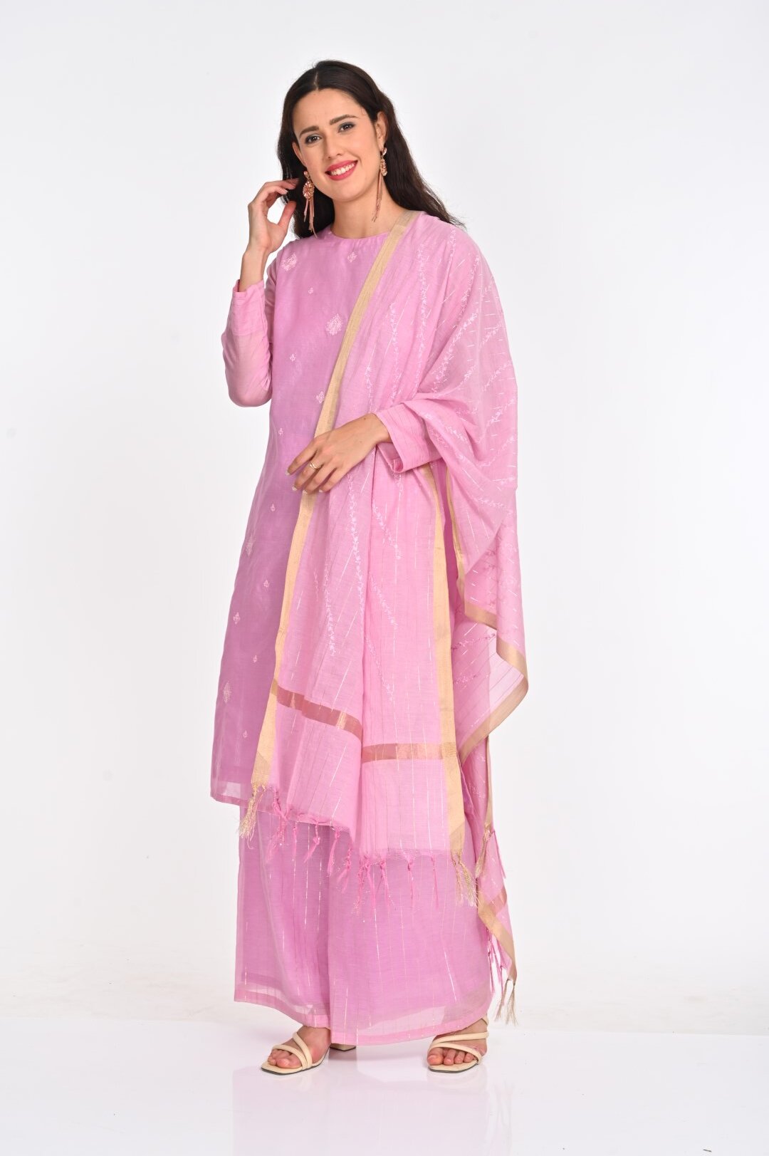 Elegant Pastel Pink Chanderi Cotton Suit Set - Image 2