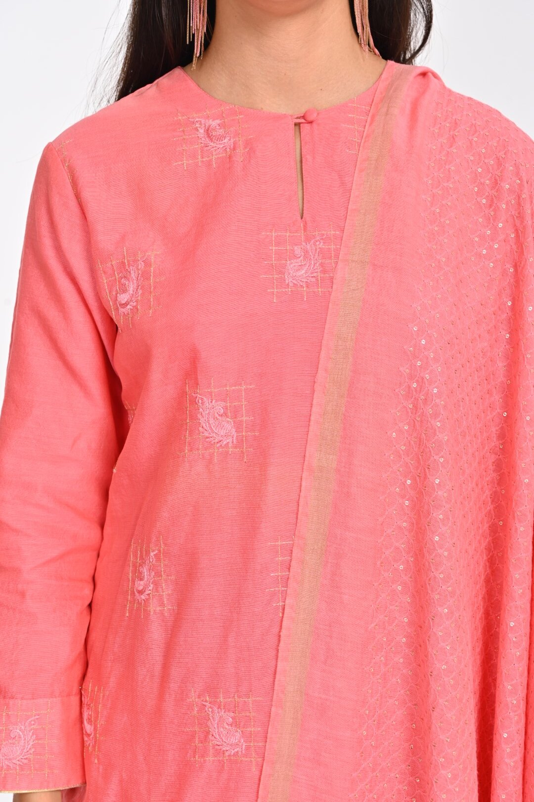 Elegant Pale Pinkish-Orange Chanderi Cotton Suit Set - Image 5