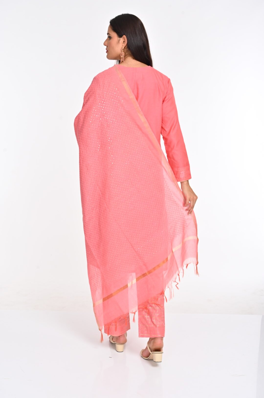 Elegant Pale Pinkish-Orange Chanderi Cotton Suit Set - Image 2