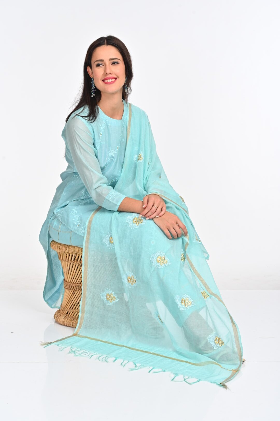 Pastel Blue Chanderi Cotton Suit Set with Intricate Embroidery - Image 4