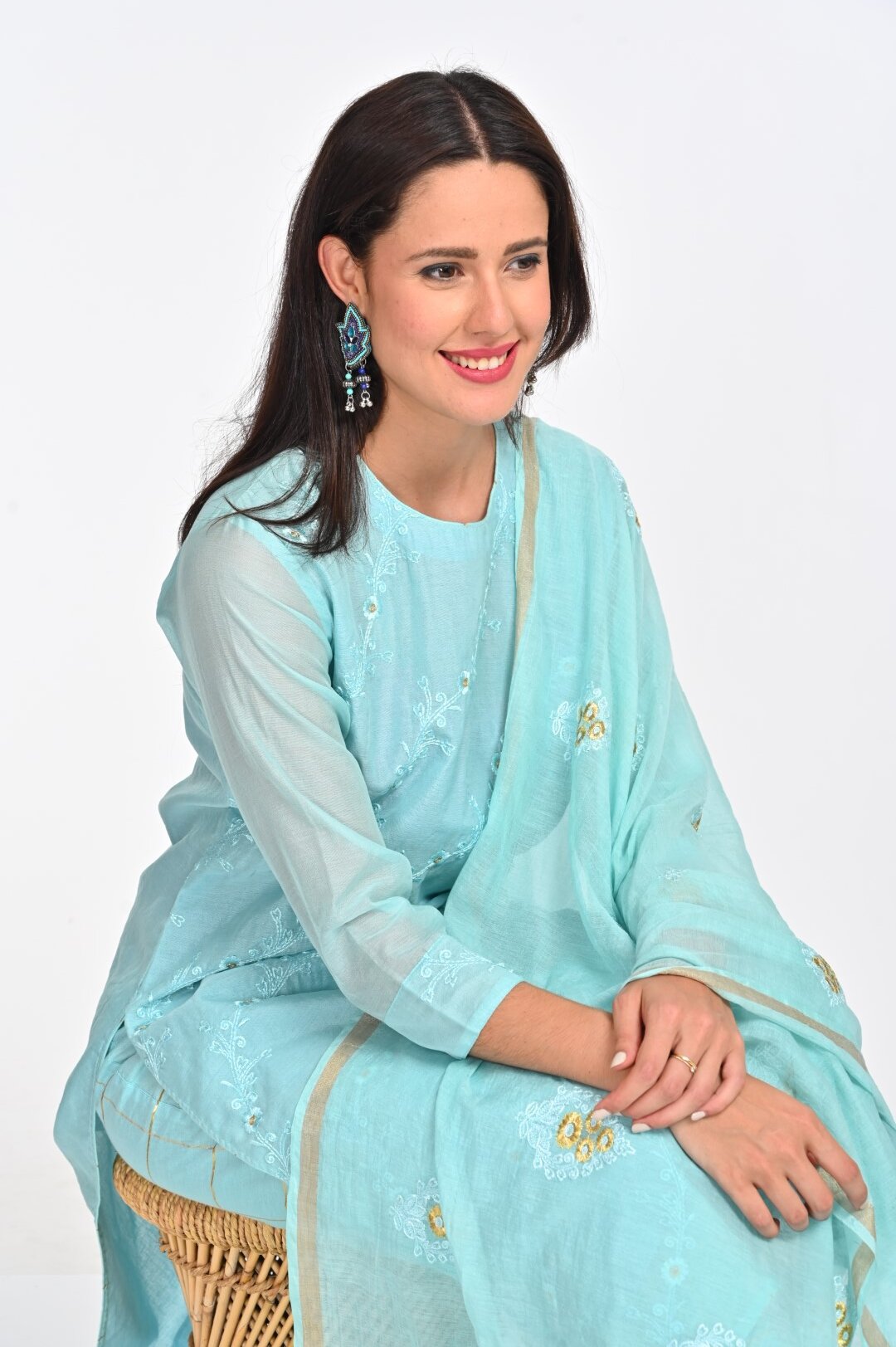 Pastel Blue Chanderi Cotton Suit Set with Intricate Embroidery - Image 5
