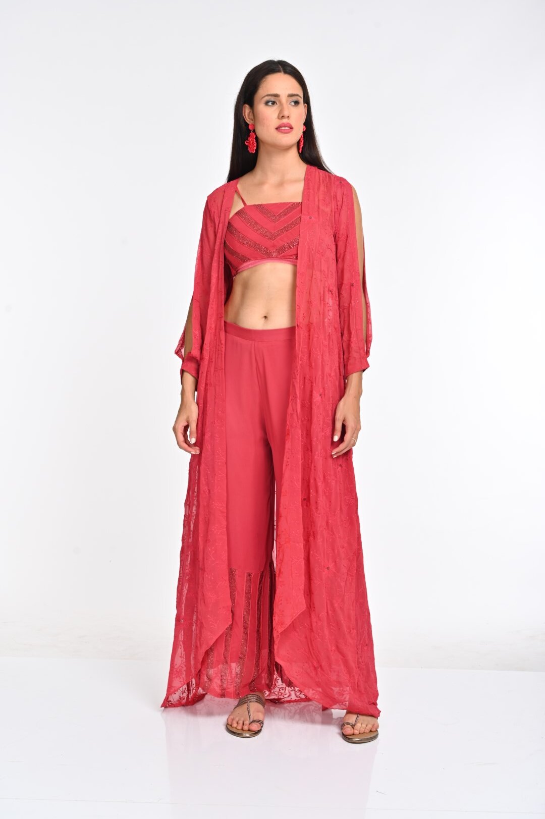 A Red Georgette Sharara Suit - Image 2