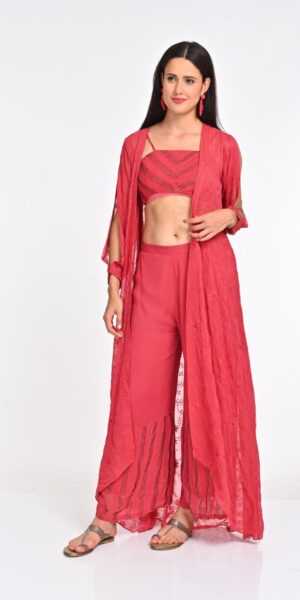 A Red Georgette Sharara Suit