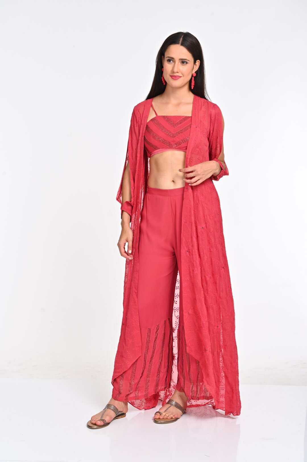 A Red Georgette Sharara Suit