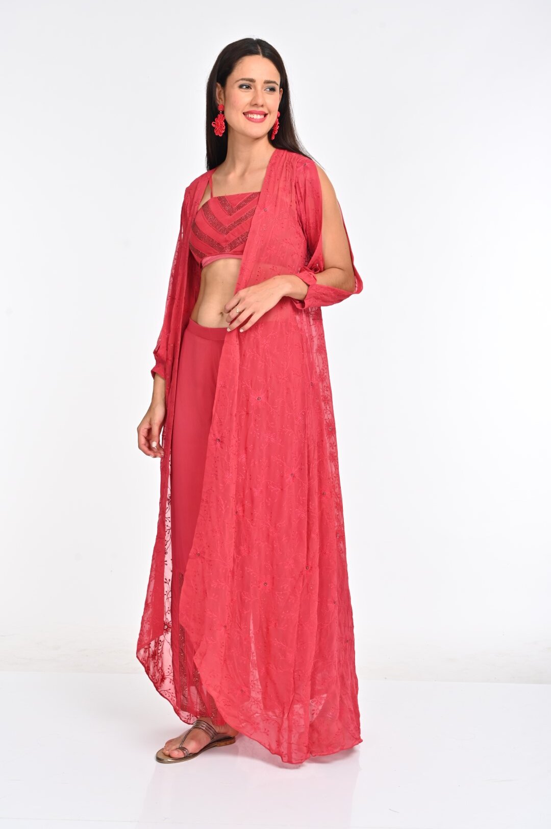 A Red Georgette Sharara Suit - Image 3