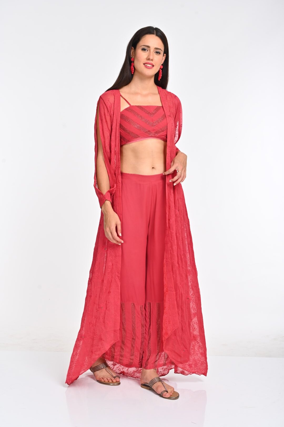 A Red Georgette Sharara Suit - Image 4