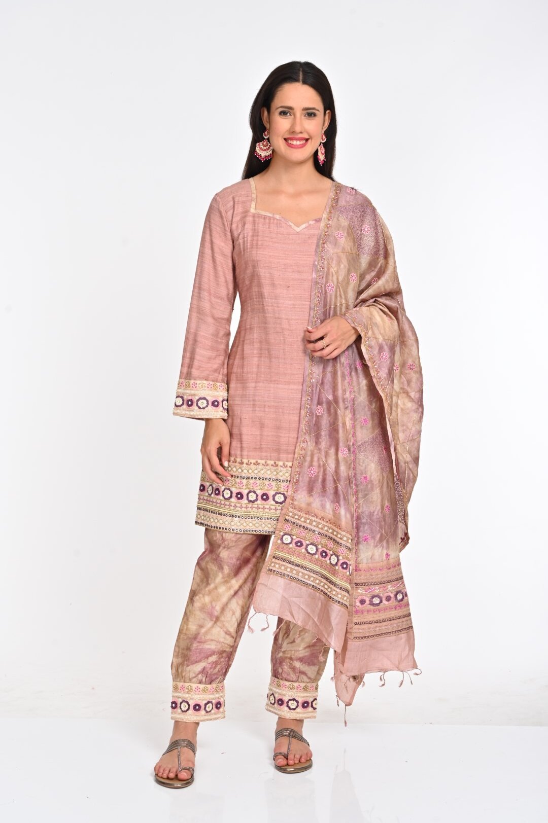 Elegant Pure Silk Tusser Kurta Set with Intricate Embroidery
