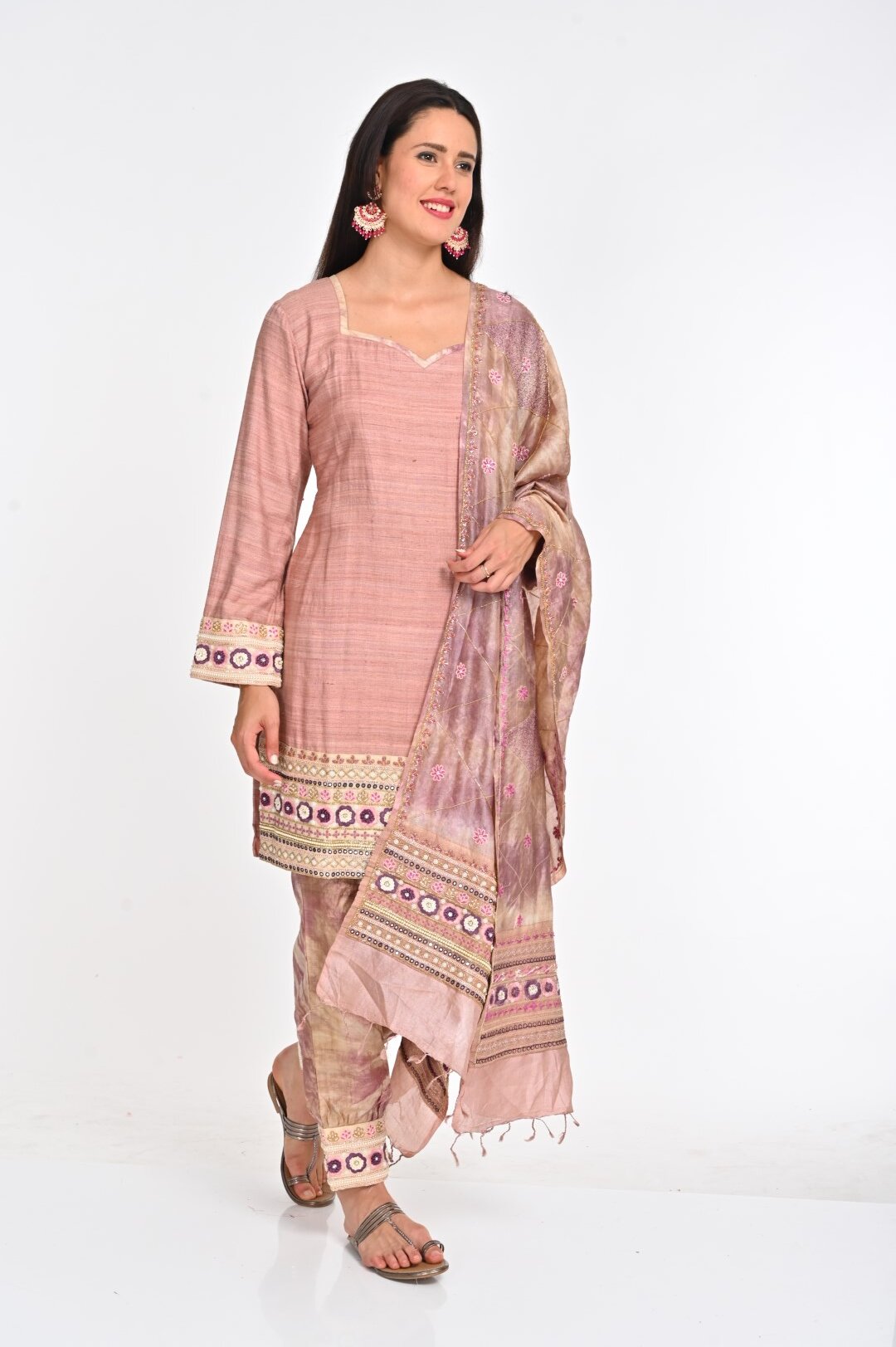 Elegant Pure Silk Tusser Kurta Set with Intricate Embroidery - Image 3