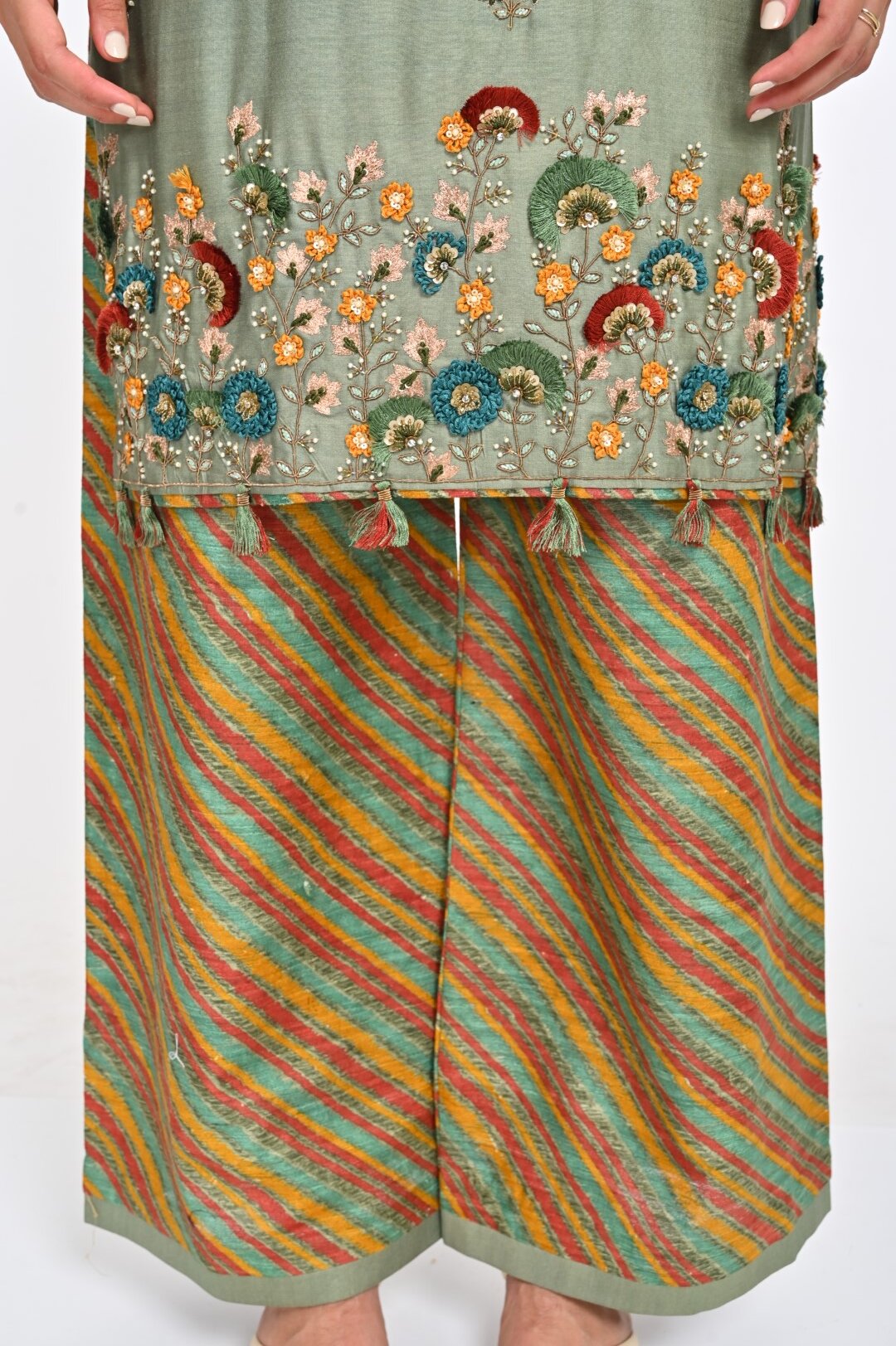 Elegant Embroidered Kurta Set with Ikat Dupatta - Image 6