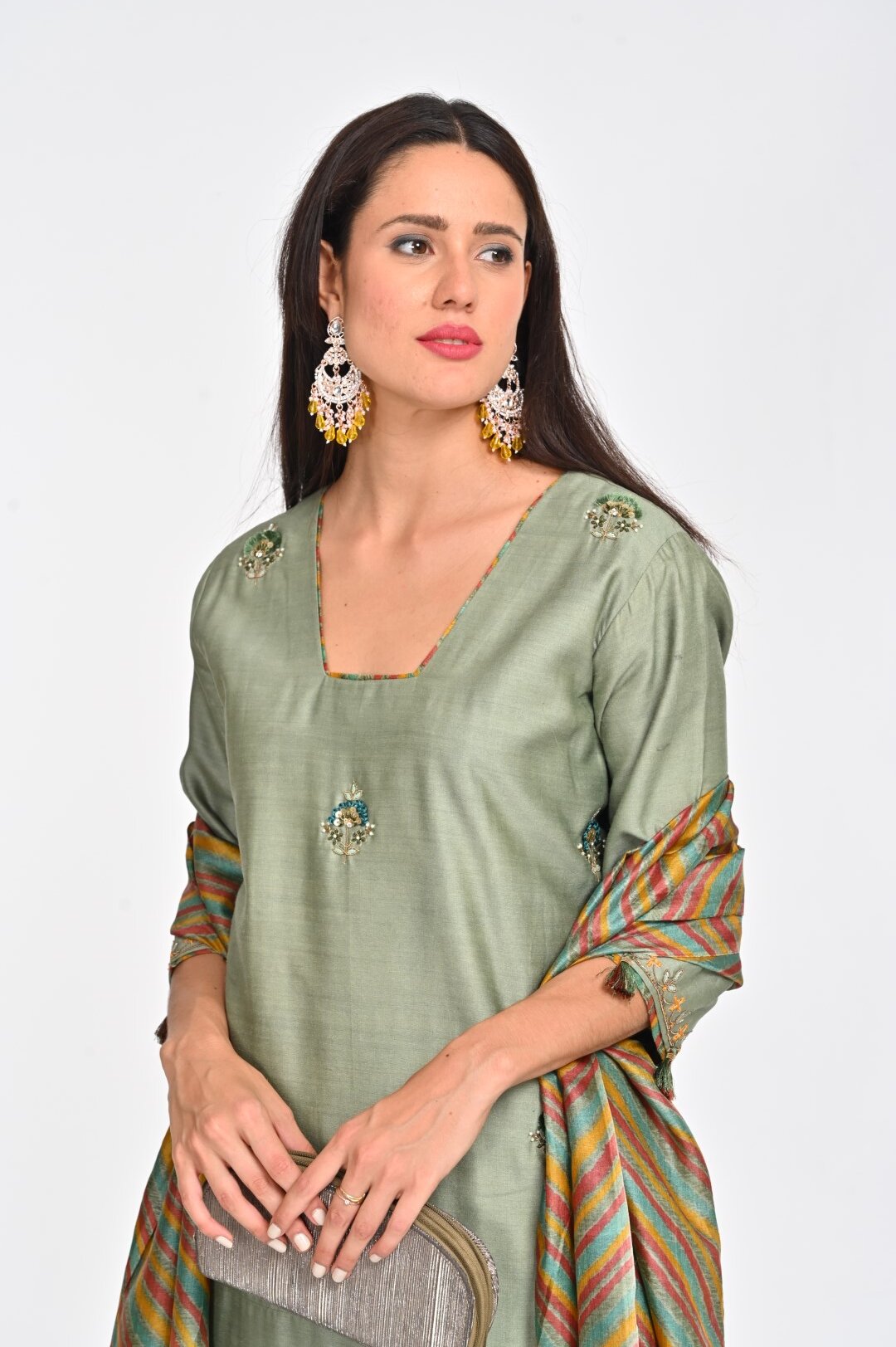 Elegant Embroidered Kurta Set with Ikat Dupatta - Image 5