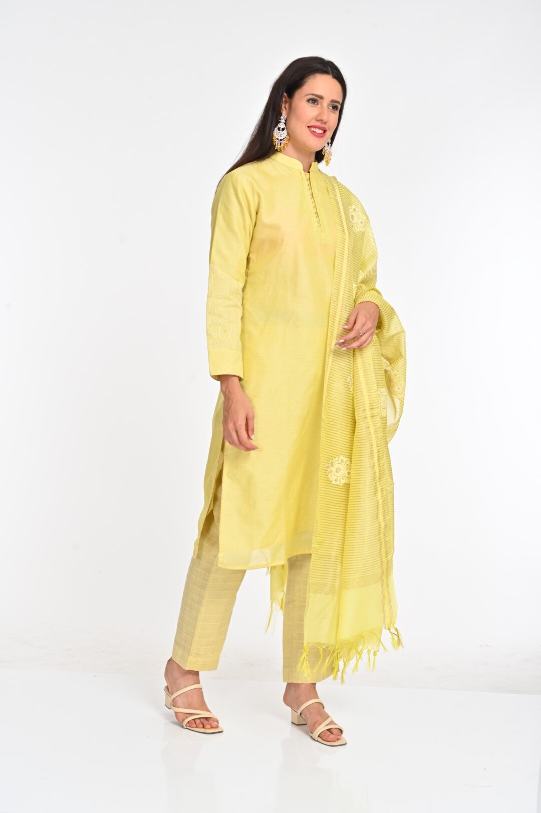 Elegant Yellow Chanderi Cotton Suit Set with Intricate Embroidery - Image 6