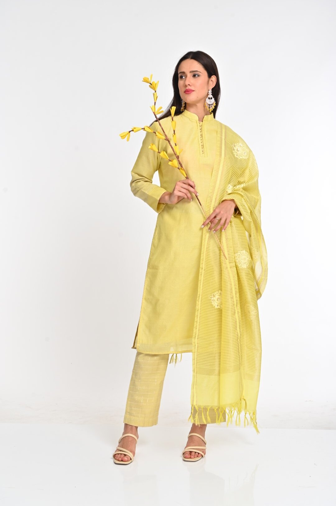 Elegant Yellow Chanderi Cotton Suit Set with Intricate Embroidery - Image 2