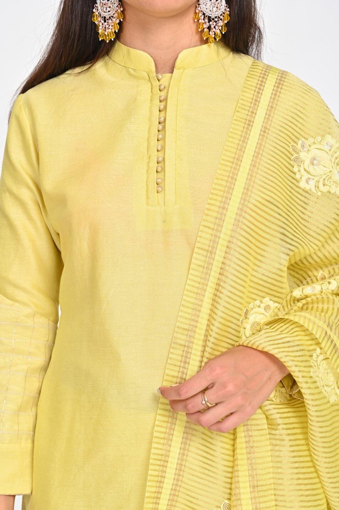 Elegant Yellow Chanderi Cotton Suit Set with Intricate Embroidery - Image 5