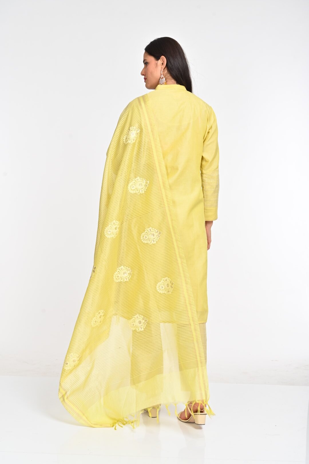 Elegant Yellow Chanderi Cotton Suit Set with Intricate Embroidery - Image 4