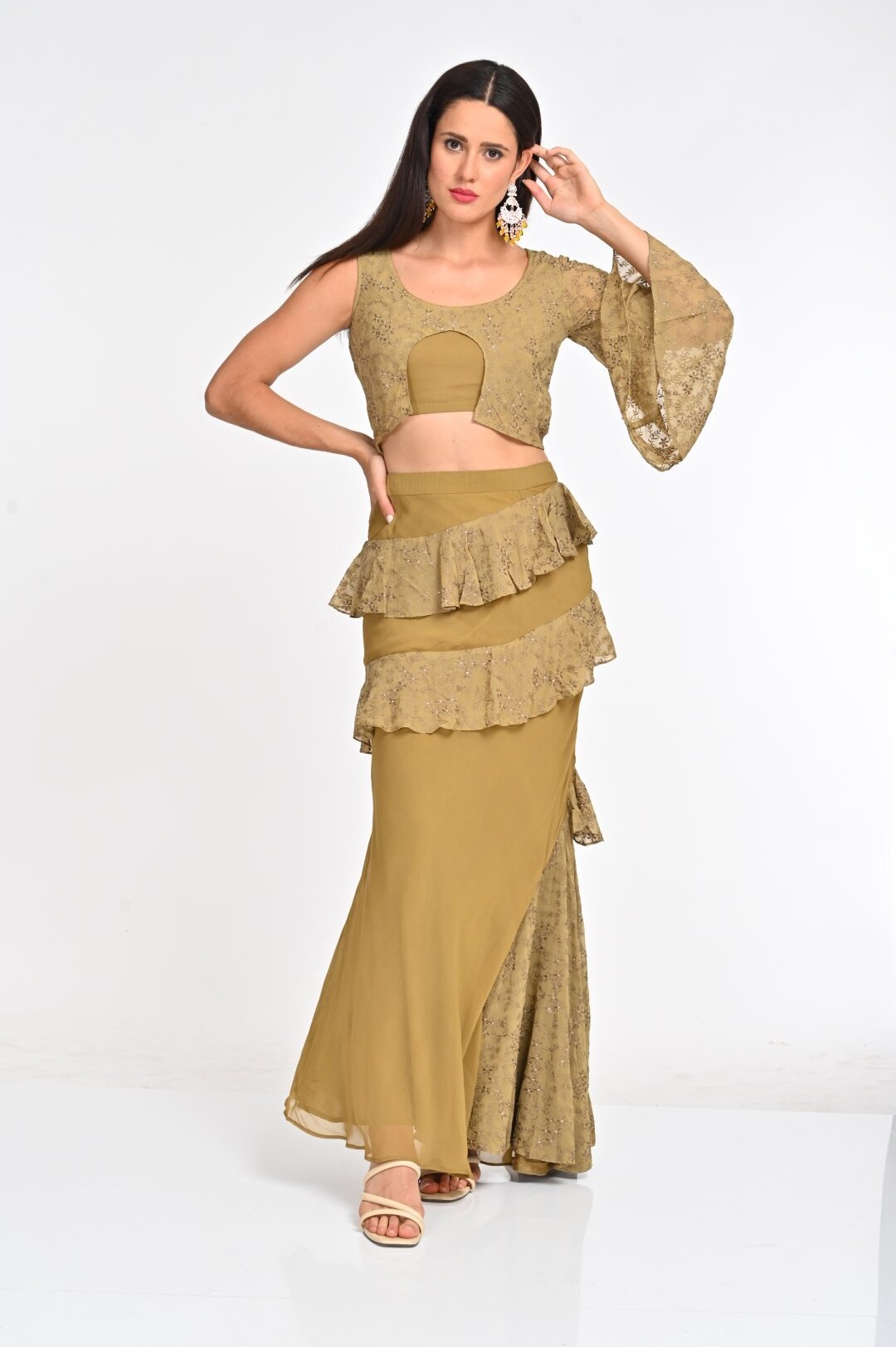 A Golden Georgette Crop Top Lehenga: A Modern Twist on Tradition - Image 4