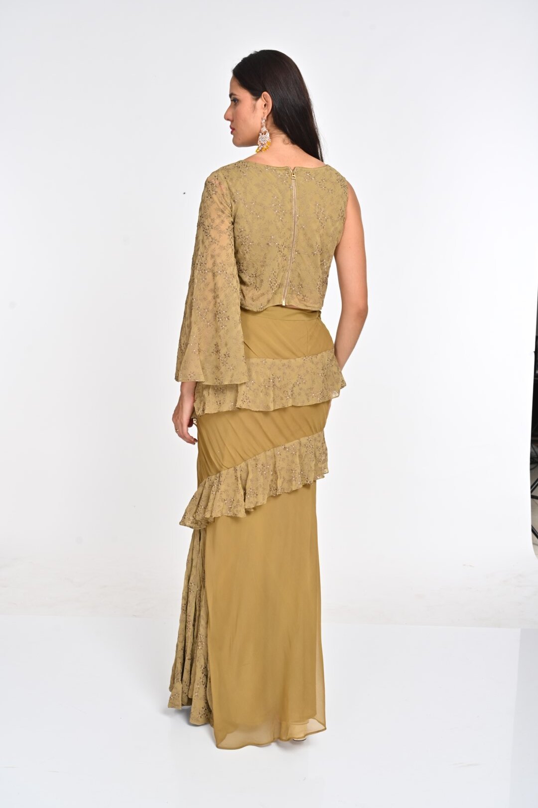 A Golden Georgette Crop Top Lehenga: A Modern Twist on Tradition - Image 5
