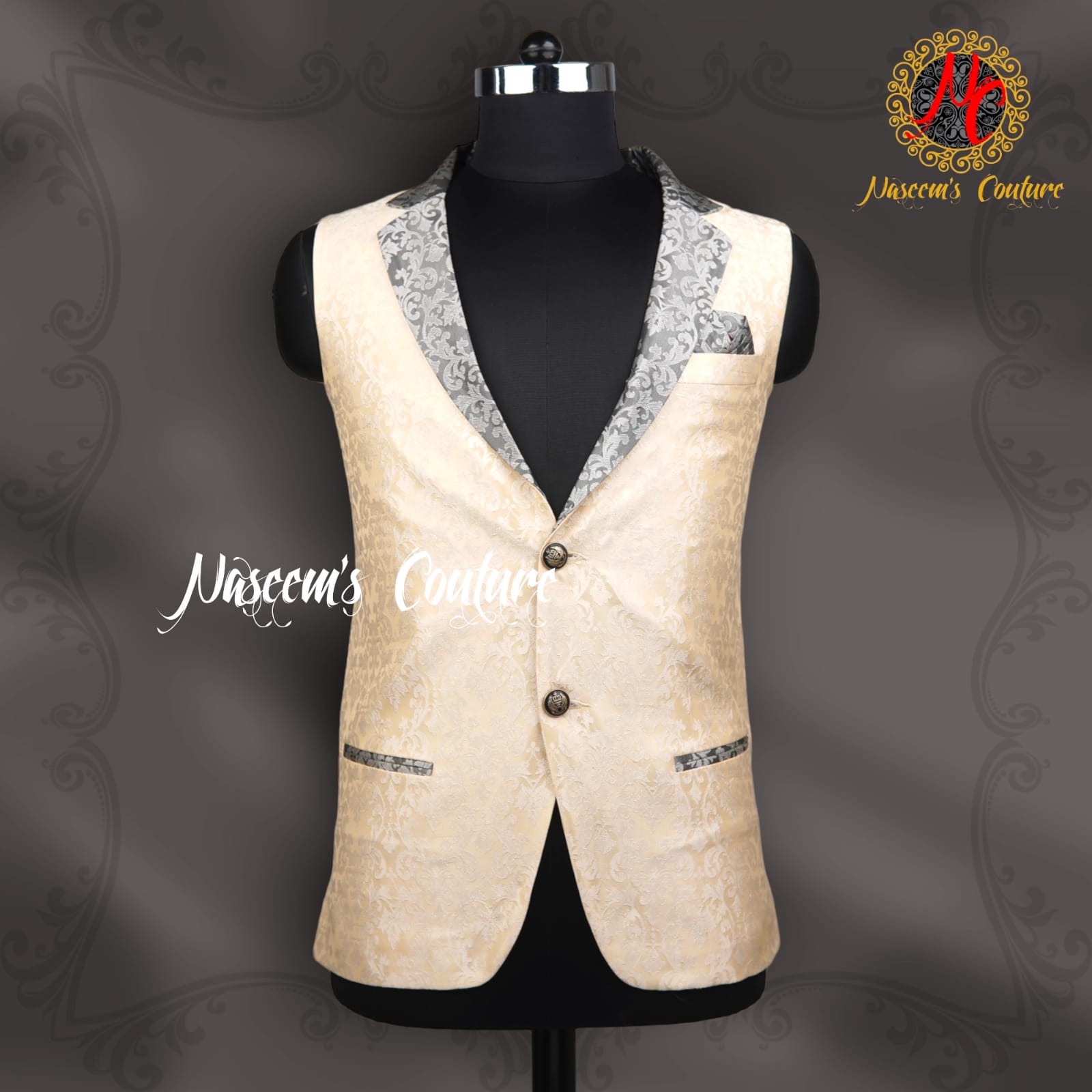 Mens embose jaquard fabric Sadri (half white)