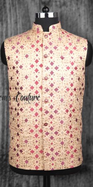 Mens Jaquard fabric Embroidery Sadri (light tusser)