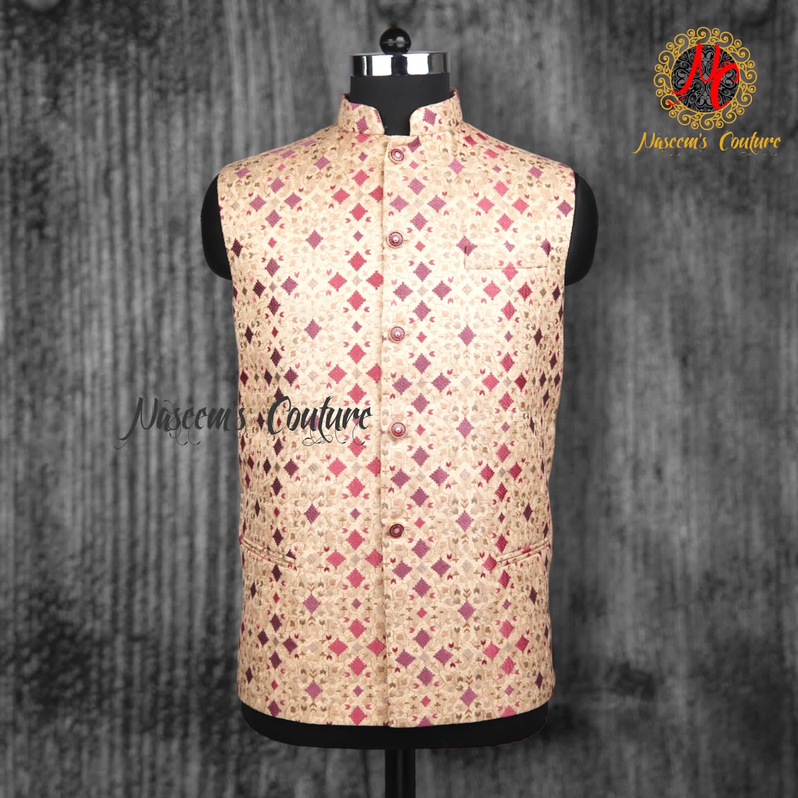 Mens Jaquard fabric Embroidery Sadri (light tusser)