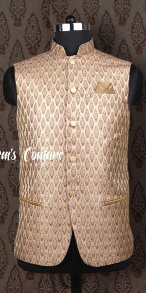 Mens jaqaurd fabric Sadri tusser (light brown)