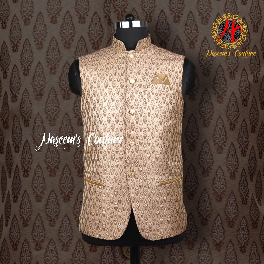 Mens jaqaurd fabric Sadri tusser (light brown)