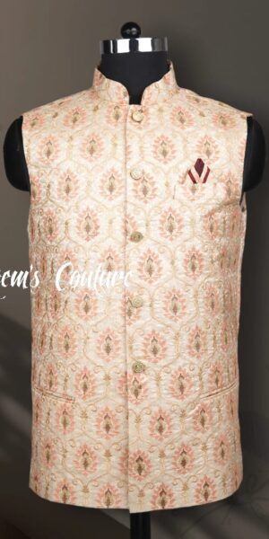 Mens Jaquard fabric Embroidery Sadri (light tusser)